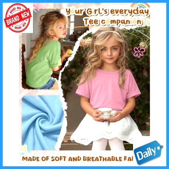 3 Pack Girls Oversized Tees Rolled Sleeve Loose Fit Summer Tops - Picture 4 of 7